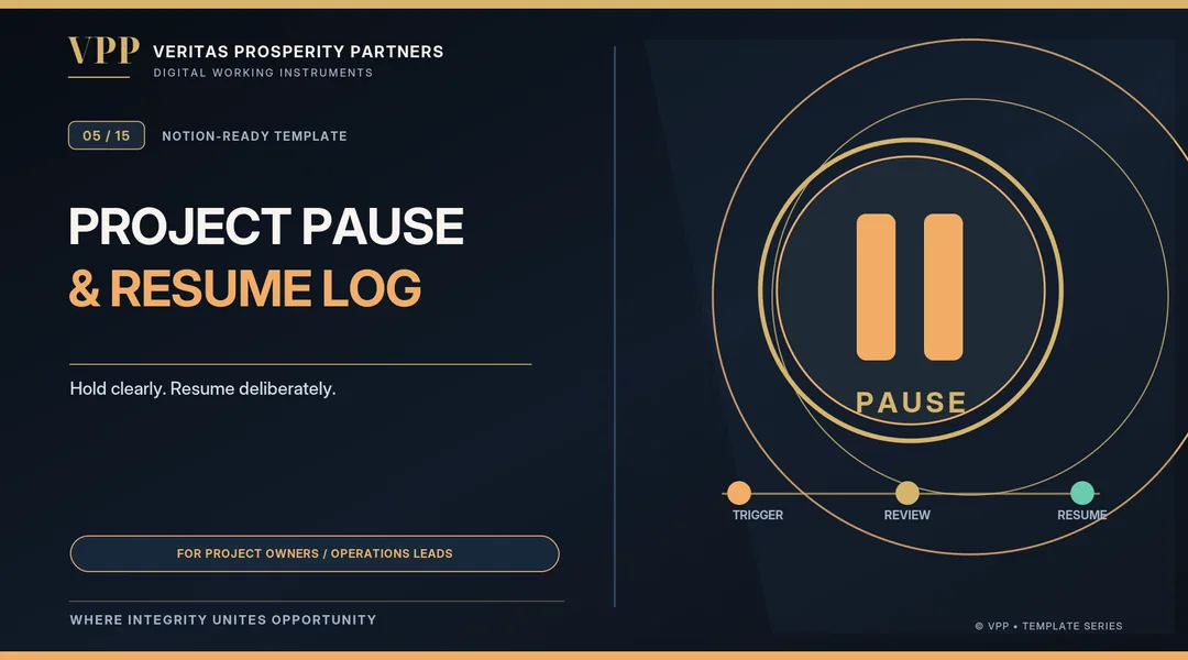 VPP cover artwork for Project Pause & Resume Log