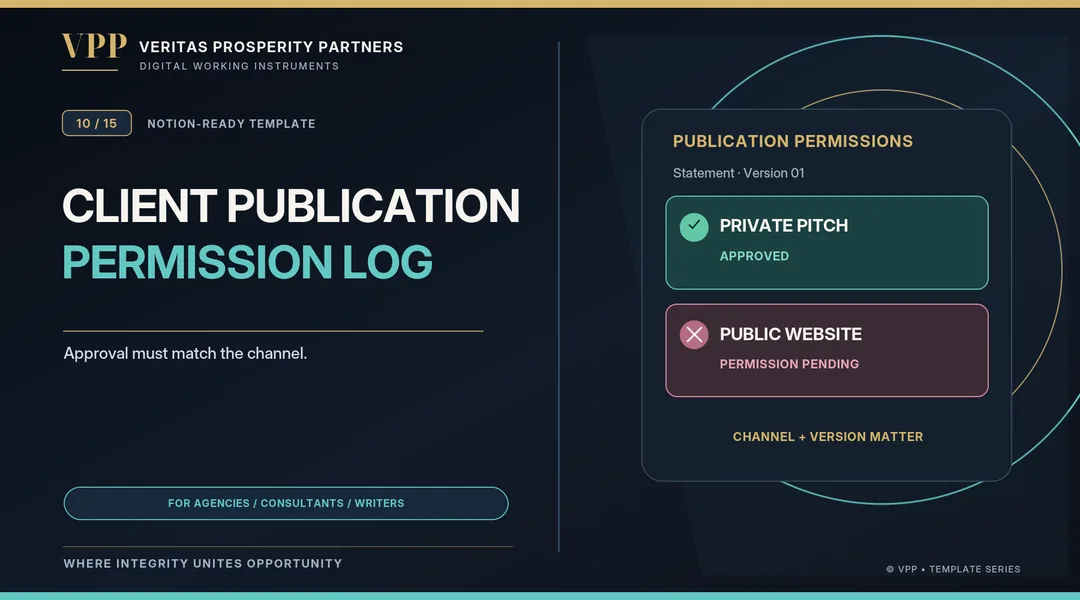 VPP cover artwork for Client Publication Permission Log