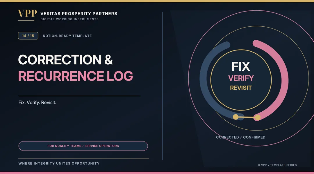 VPP cover artwork for Correction & Recurrence Log