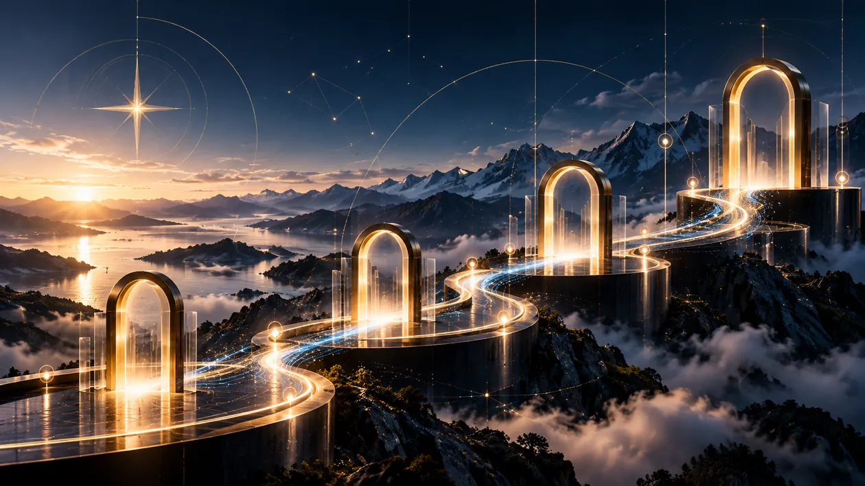 Four illuminated stages of a continuous governance service journey.